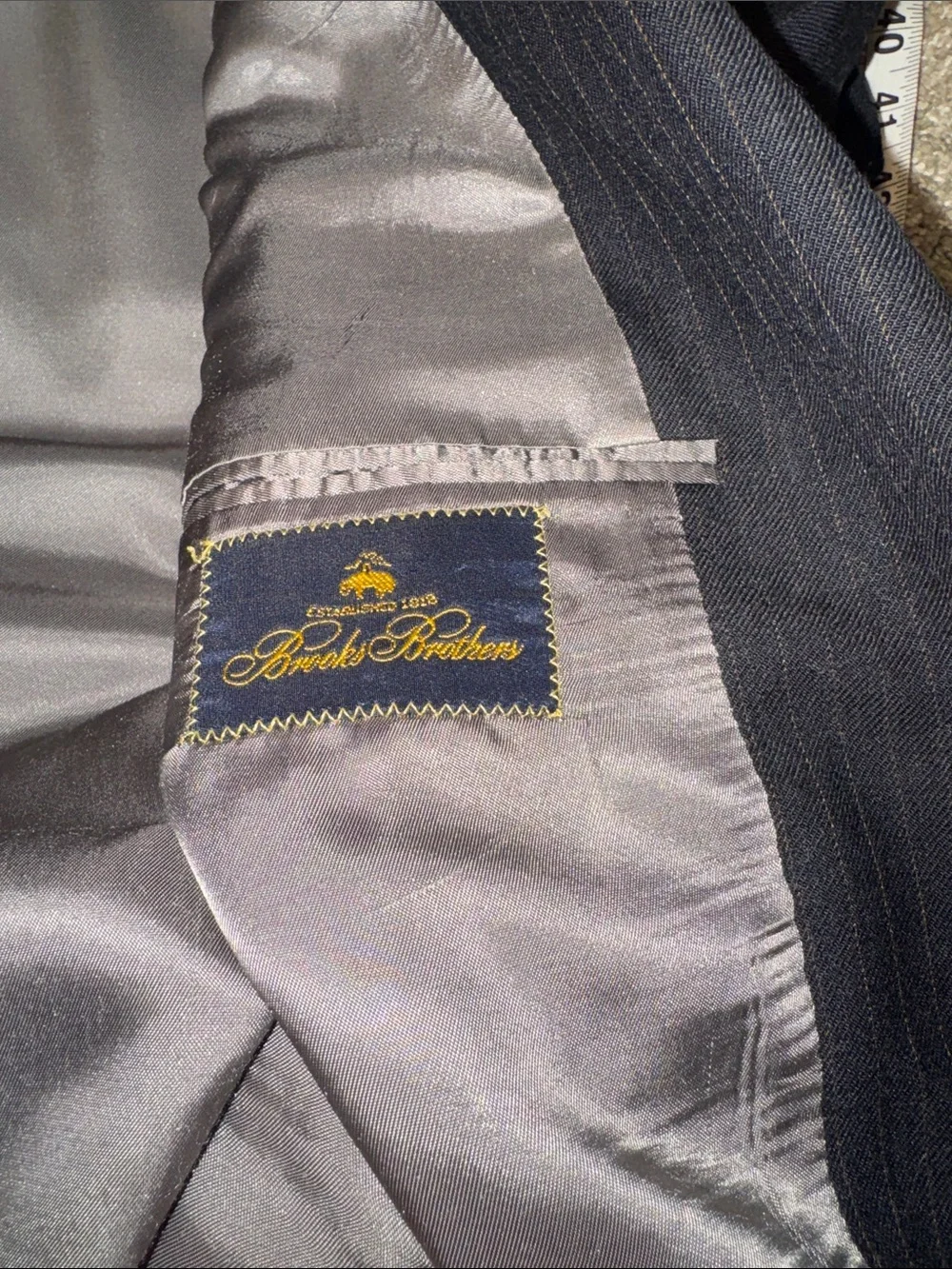 Brooks Brothers Men's Dark Gray with rust Pinstripes Blazer Two-Button 43R